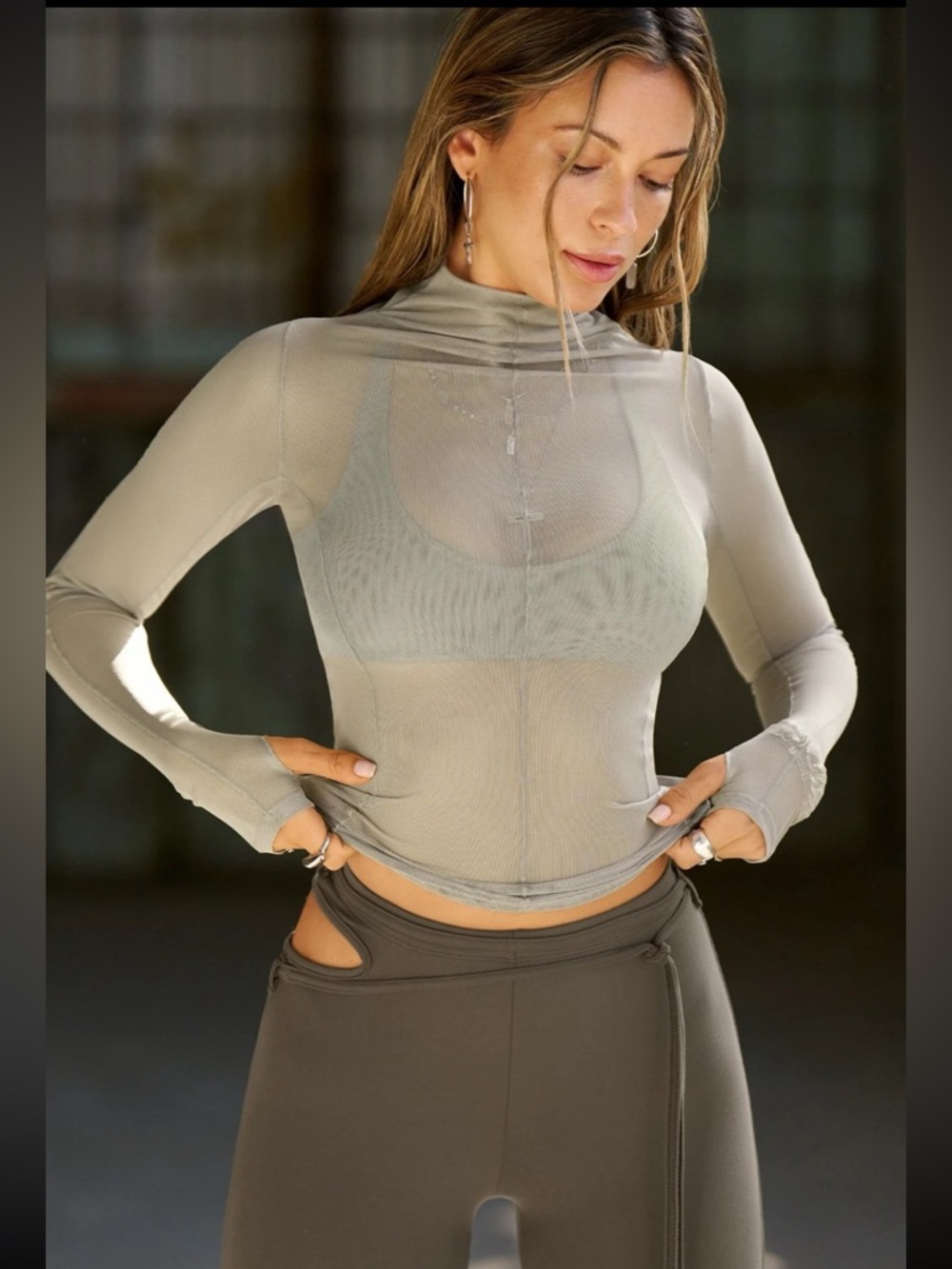Set! JOAH BROWN DEW MESH EXPOSED SEAMS LONG SLEEVE XS/S & Razorback Bra S/M!!
